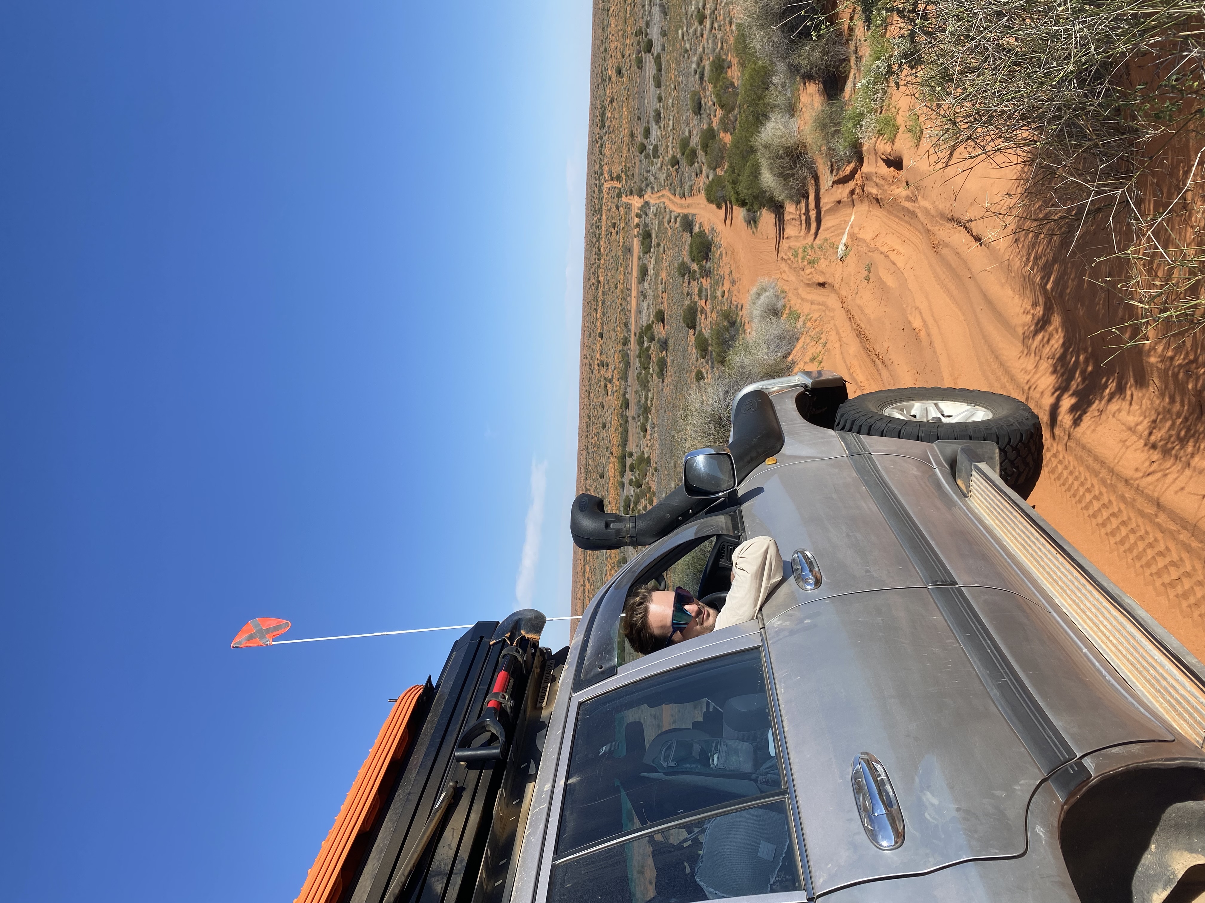 Driving through the red outback in the Landcruiser